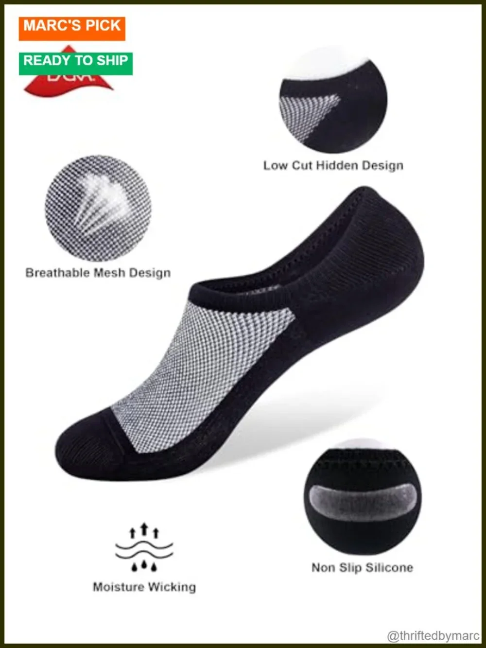 No Show Socks 8-Pack Cotton Thin Low Cut Non-Slip for Sneakers